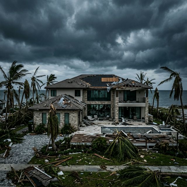Damaged luxury Florida home after a hurricane