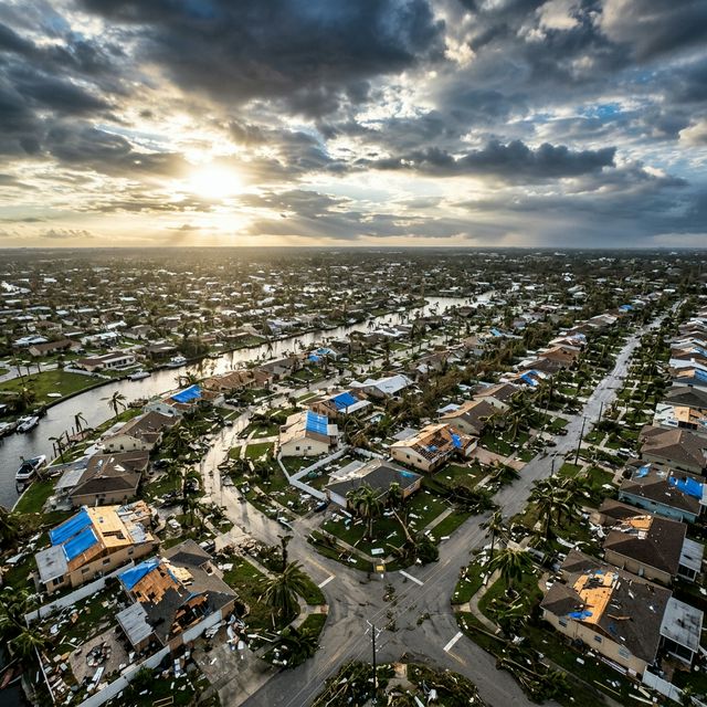 Hurricane storm damage to Florida neighborhood