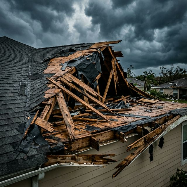 Storm damaged roof on Florida home